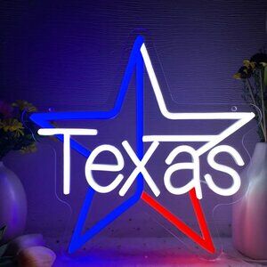 RED WHITE & BLUE TEXAS STAR NEON LED SIGN